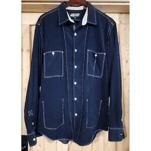 Deconstructed Blue Corduroy Chore Pocket Contrast Stitching Mens 2Xl Canterbury